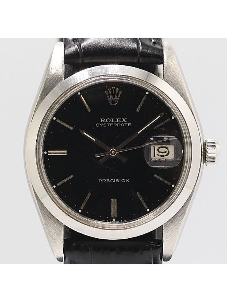 Rolex Oyster Date Precision Hand Wound Black Dial Watch